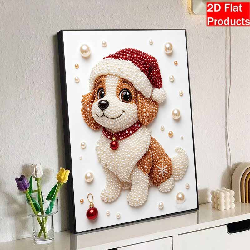 DIY Frameless Pearl Painting Kit Adorable Dog Cozy Home Decor 3D Shiny Bead Art Canvas Relaxing Craft Gift for Adults
