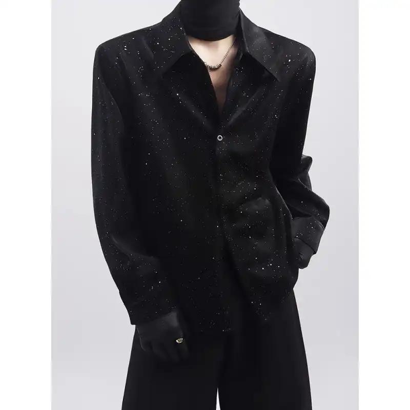 

Gypsophila Sequined Shirt Men s Korean Style Handsome Street Casual Long-sleeved Shirt Trendy Brand L чёрный