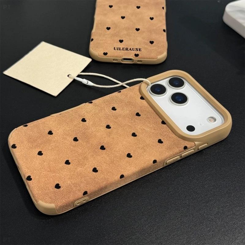 ins black small heart applies to Apple 17Promax mobile phone case IP16 matte flip fur Air large hole 15 sets