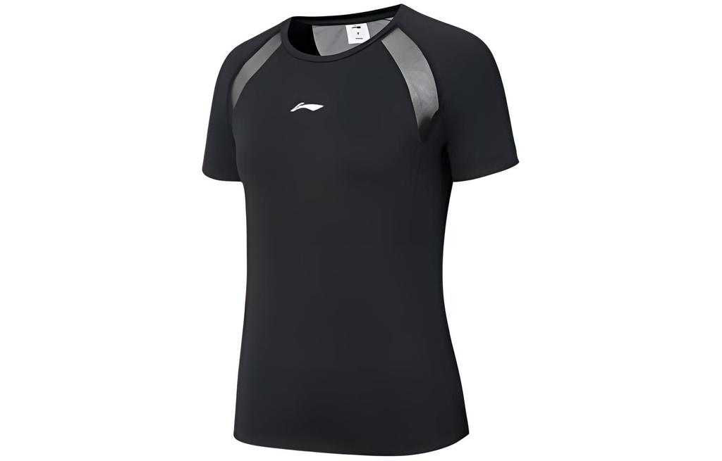 Li Ning T Shirts Women's Black Crew Neck Moderate Straight Fit YTST042-3
