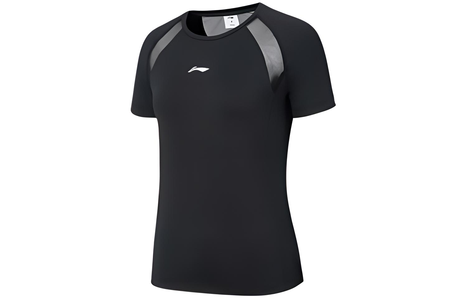 Li Ning T Shirts Women s Black Crew Neck Moderate Straight Fit YTST042-3 L