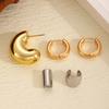Vintage Gold Color C-Shaped Ear Clip for Women Exaggerated Metal Non-Piercing Ear Cuff Circular Earrings Party Jewelry Set Gifts