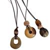 Retro Ethnic Ceramic Oval Pendant Necklace with Clavicle Chain
