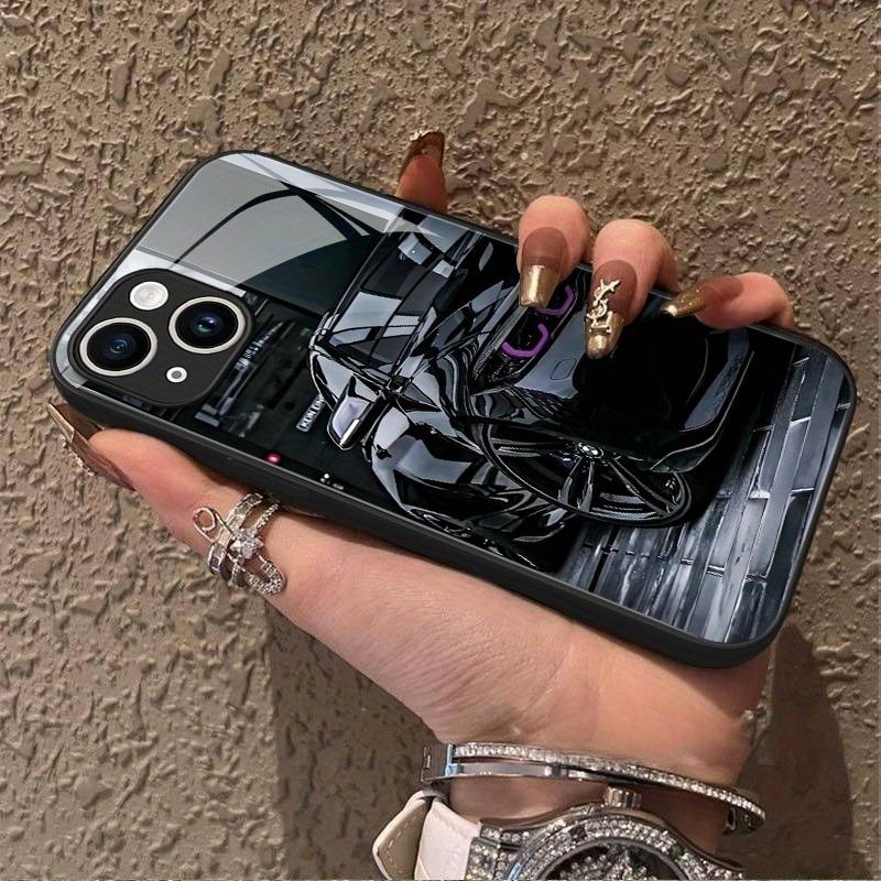 Black Car Purple Light Pattern Glass Phone Case For iPhone 17 Pro Max 16 15 14 13 12 11 Pro 16E 17Air 7 8 Plus XR XS X Cover