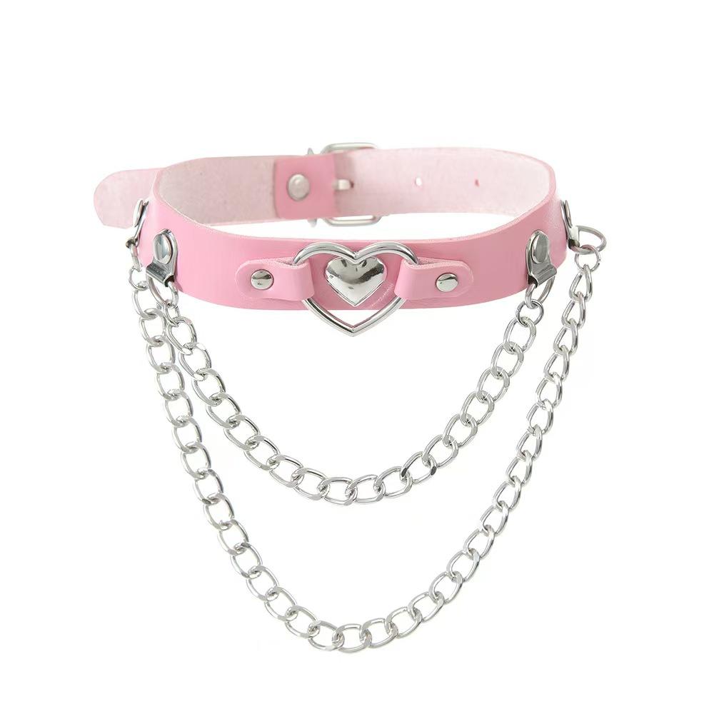 Lederhalsband mit verstellbarer Anti-Rutsch-Schnalle, Modische Punk-Liebe Pfirsichherz-Kette, Halloween-Geschenk white