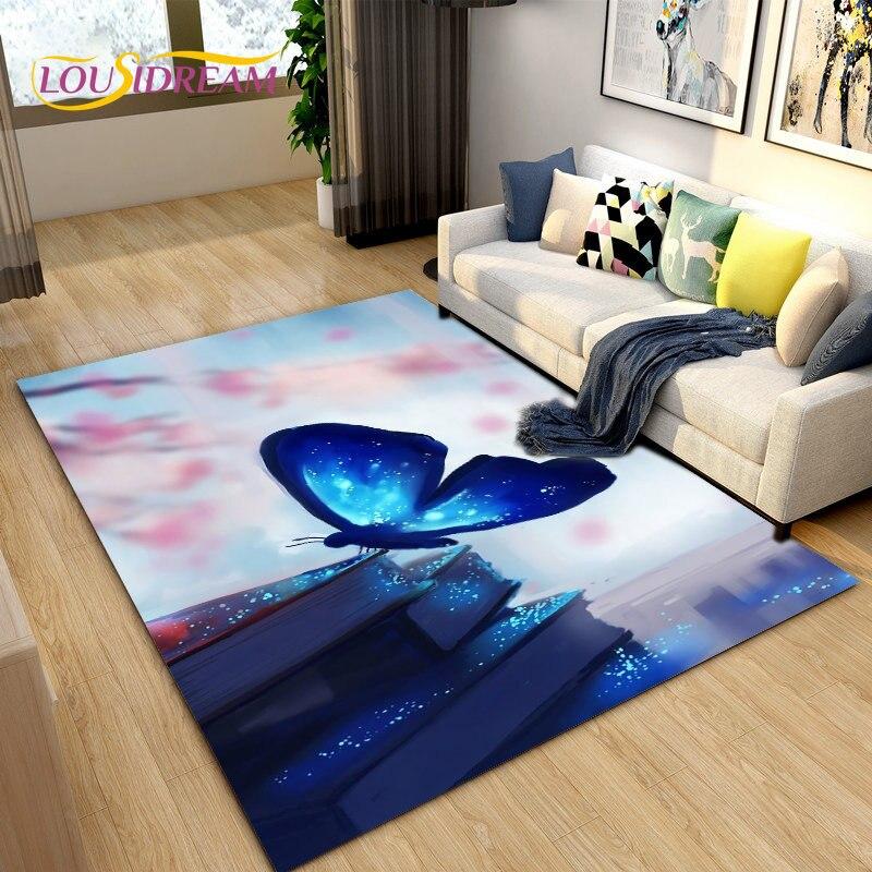 3D barevný koberec Butterfly Flower Area,Koberec do obývacího pokoje Ložnice Pohovka Yoga,Kuchyně Koupelna Rohožka Protiskluzová podložka na podlahu