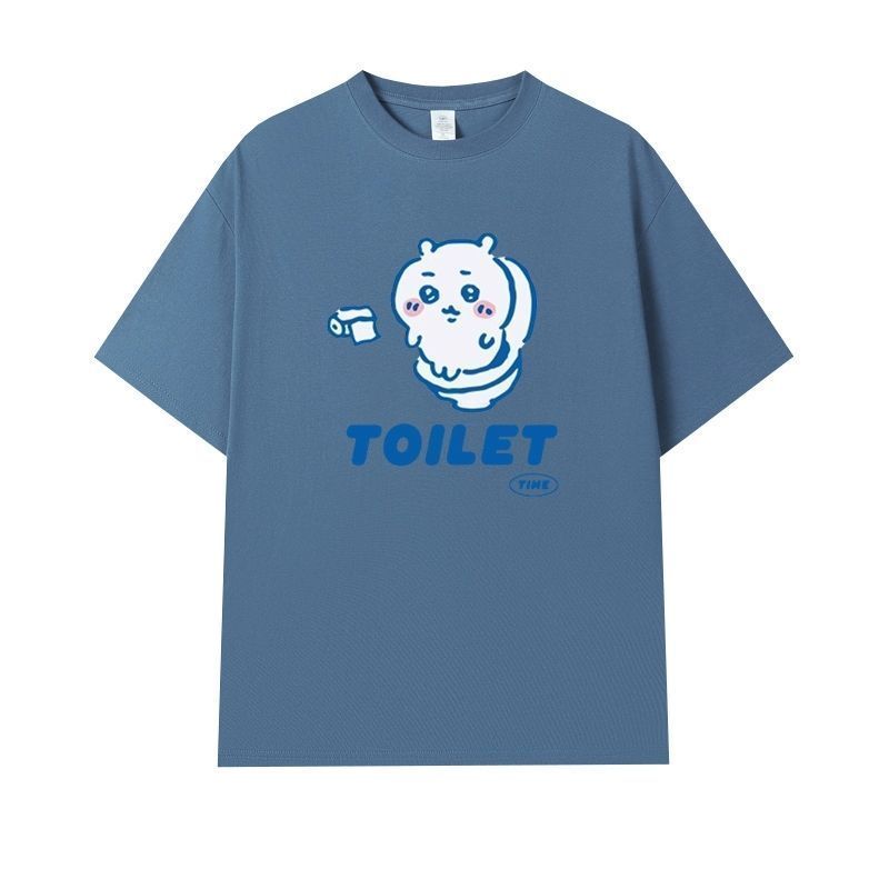 Fashion Chiikawa Cartoon Print 100% Cotton Short Sleeve Round Neck Women's T-shirt Trendy Summer Cute Loose Women's T-shirt Tops