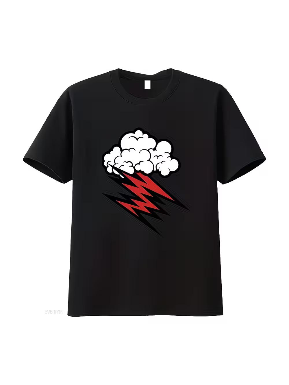 The Hellacopters Official Retro Graphic T-Shirt - Black Soft Wash Unisex Streetwear Tee Featuring a Red Lightning Bolt And Cloud Design XXXXL
