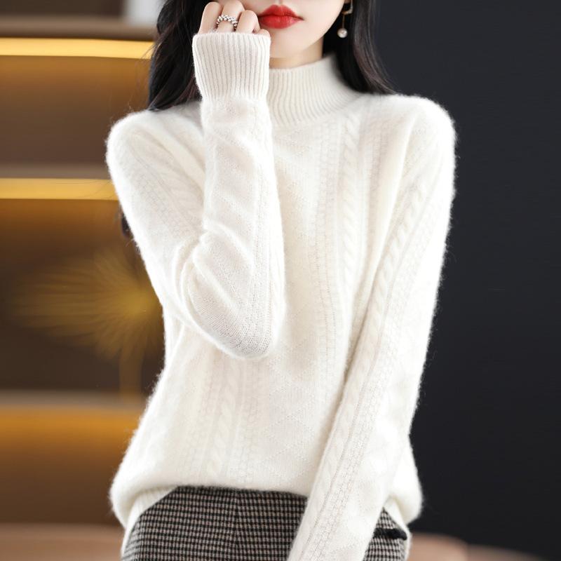 Half Turtleneck Knitted Sweater for Women Warm and Casual Pullover Solid-color Loose Sweater Autumn and Winter Top