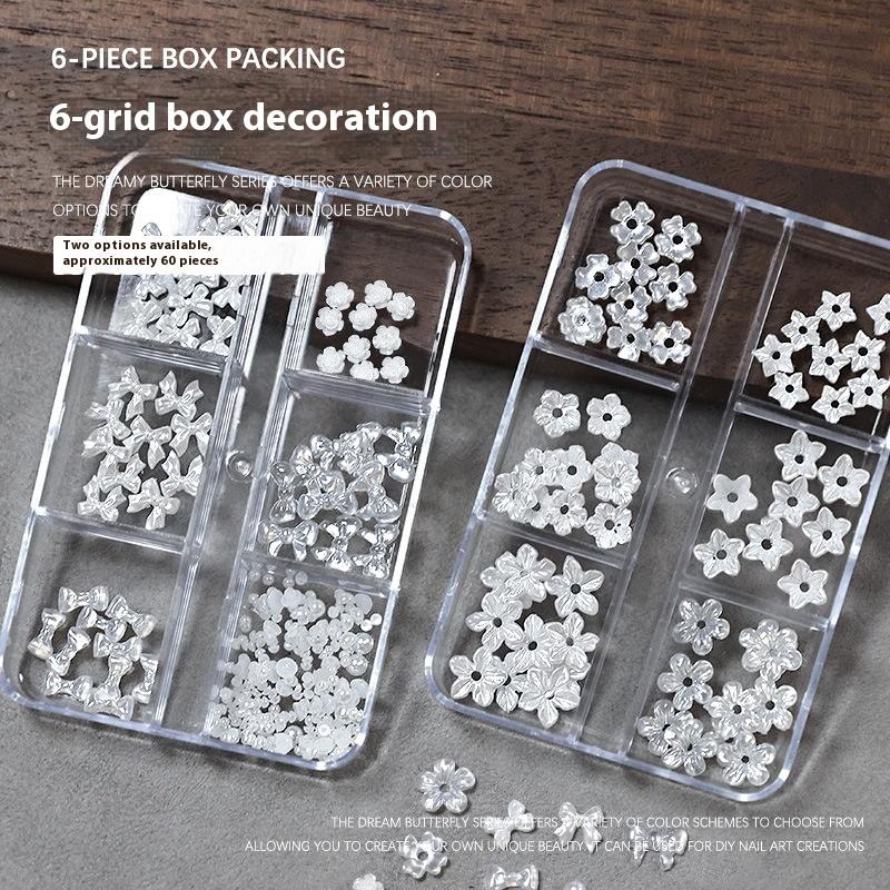 6 Grids Mix 3D Flowers Bowknot For Nail Charms Decoration For Nails Design Resin Petals Manicure Decals Accessories
