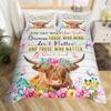 Hochlandkuh Bettbezug King-Größe Queen-Größe Westliches Bauernhoftier Steppdeckebezug Feine Mikrofaser Stier Rindvieh Floral Bettwäsche-Set