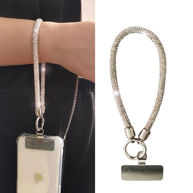Neues Voll-Diamant-Handy-Lanyard, leichter Luxus-Stil, kurze Kette, zum Halten in der Hand, Handgelenk-Hänger, Blitz-Diamant mit Metallclip, Universal