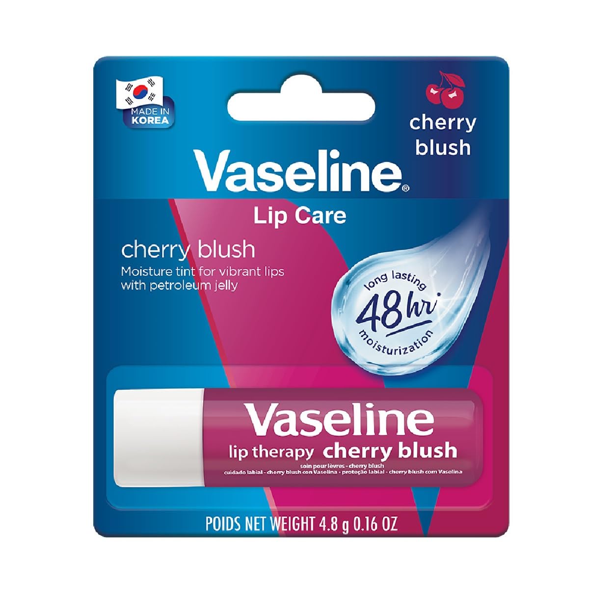 

Vaseline Lip Care Cherry Blush Tinted Lip Balm Stick 4.8g Pack of 1 Long-Lasting 48Hr Moisturization Glossy Soft Lips