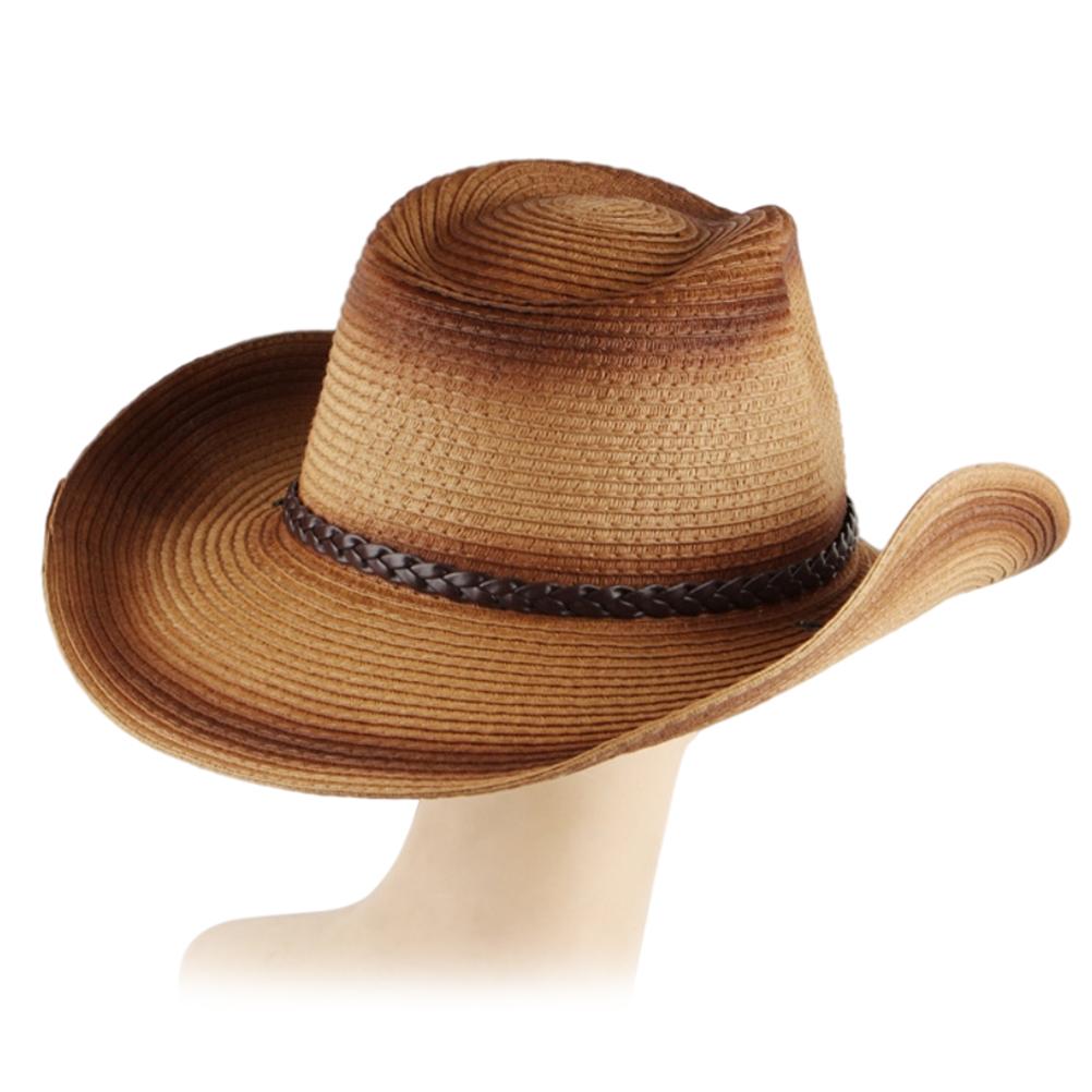 Straw Cowboy Hat Gradient Spray Color Western Straw Cowboy Cowgirl Hat for Men Women Wide Brim Sun Hat for Outdoor Beach Travel
