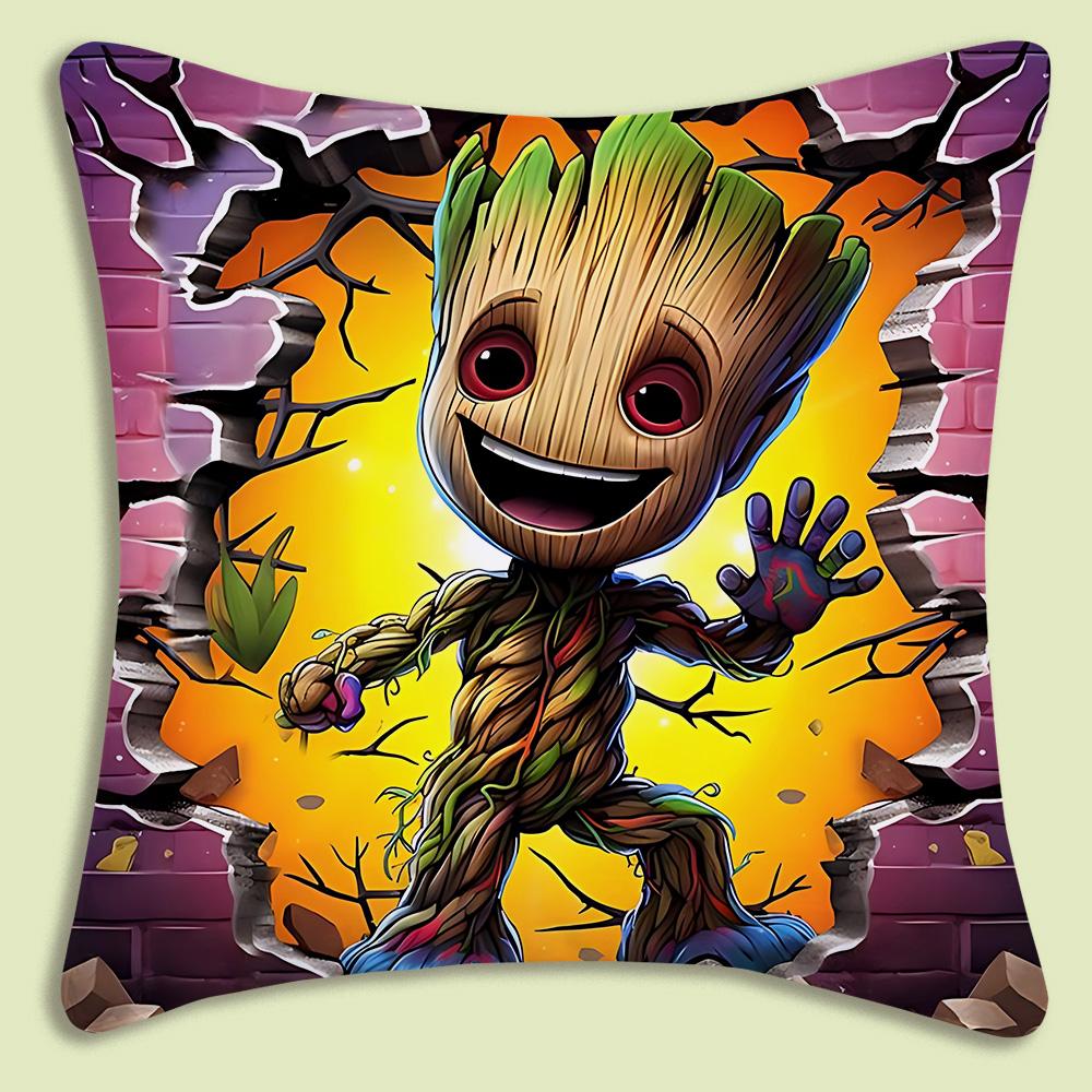 Pillow Covers Cartoon Cute Groots Sofa Decorative Home Double-Sided Printing Short Plush Cute Cushion Cover