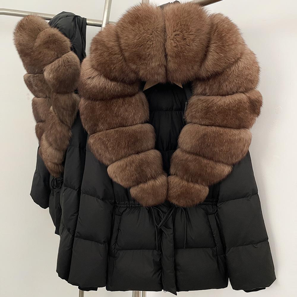 Popular fox fur collar medium and long down jacket winter new waist thin high-end fur coat women
