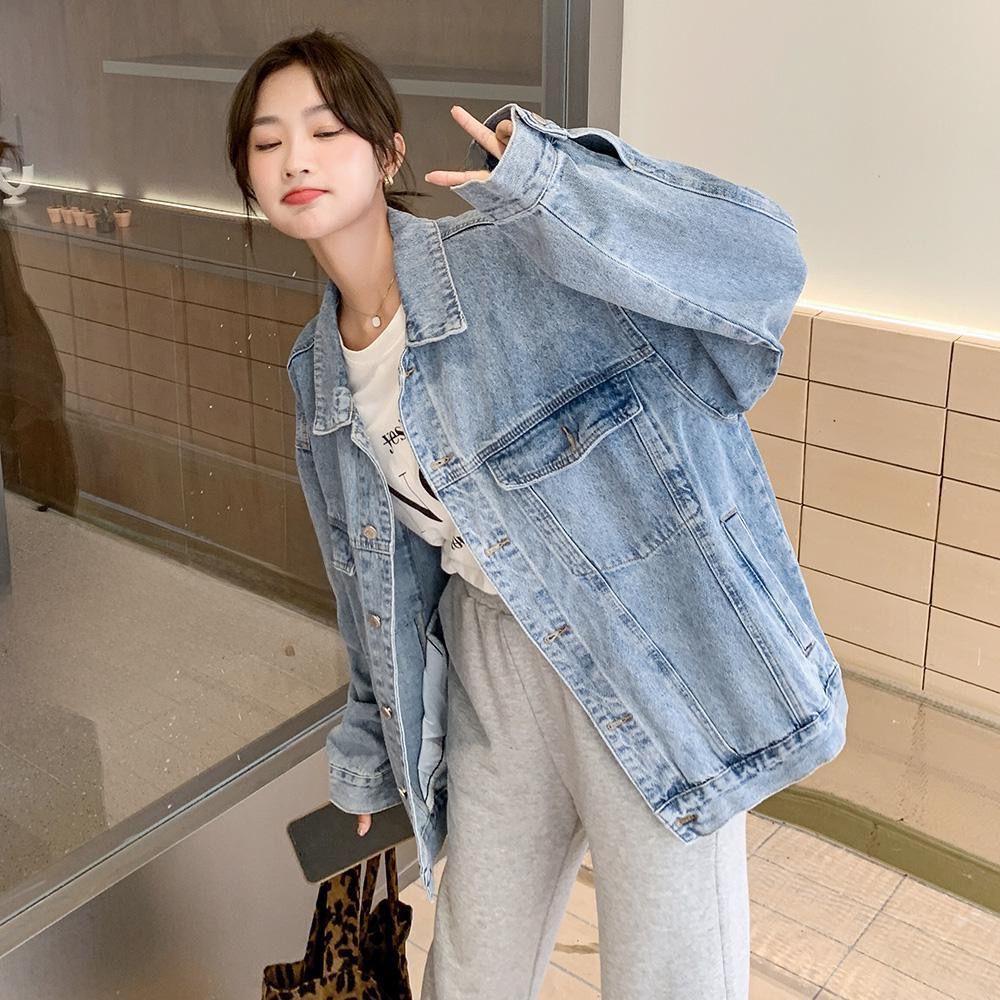 Women's Light Blue Denim Jacket - Korean Retro Style, Versatile for Spring and Autumn, Casual BF Fashion Trend.