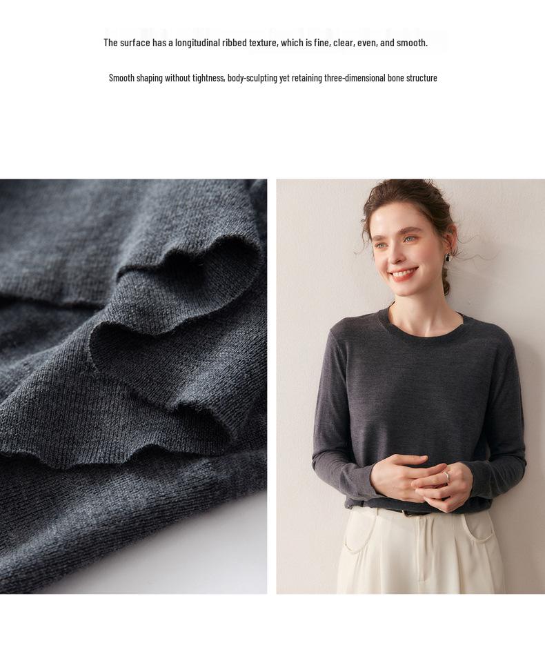 2025 Autumn/Winter Women's 100% Wool Yangzi Yarn Knit Sweater, Round Neck, Solid Color, Loose Fit