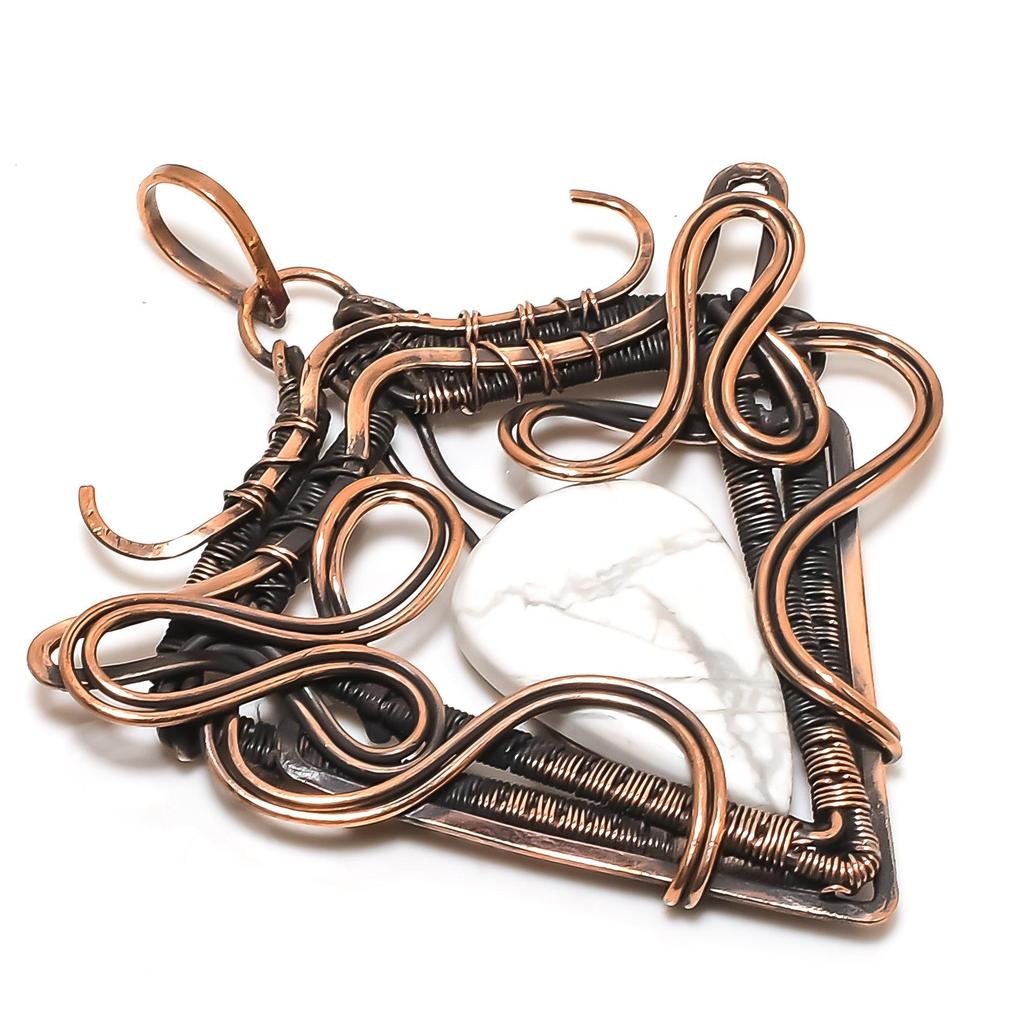 Howlite Pendant, 999 Copper Wire Wrapped Gemstone Jewelry, Handmade Pendant, For Thanksgiving