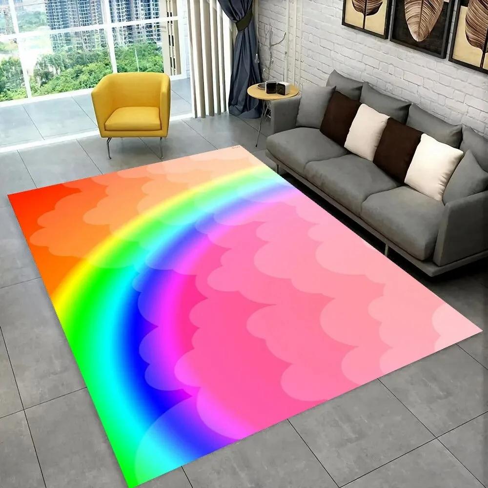 Illusion Abstract Rainbow Area Rug,Carpet Rug for Home Living Room Bedroom Sofa Doormat Decor,kids Non-slip Floor Mat 3D