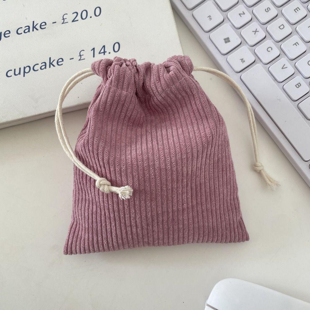 3PCS Solid Color Drawstring Cosmetic Bags Corduroy Large Capacity Gift Storage Bag Drawstring Style Durable Makeup Bag Travel