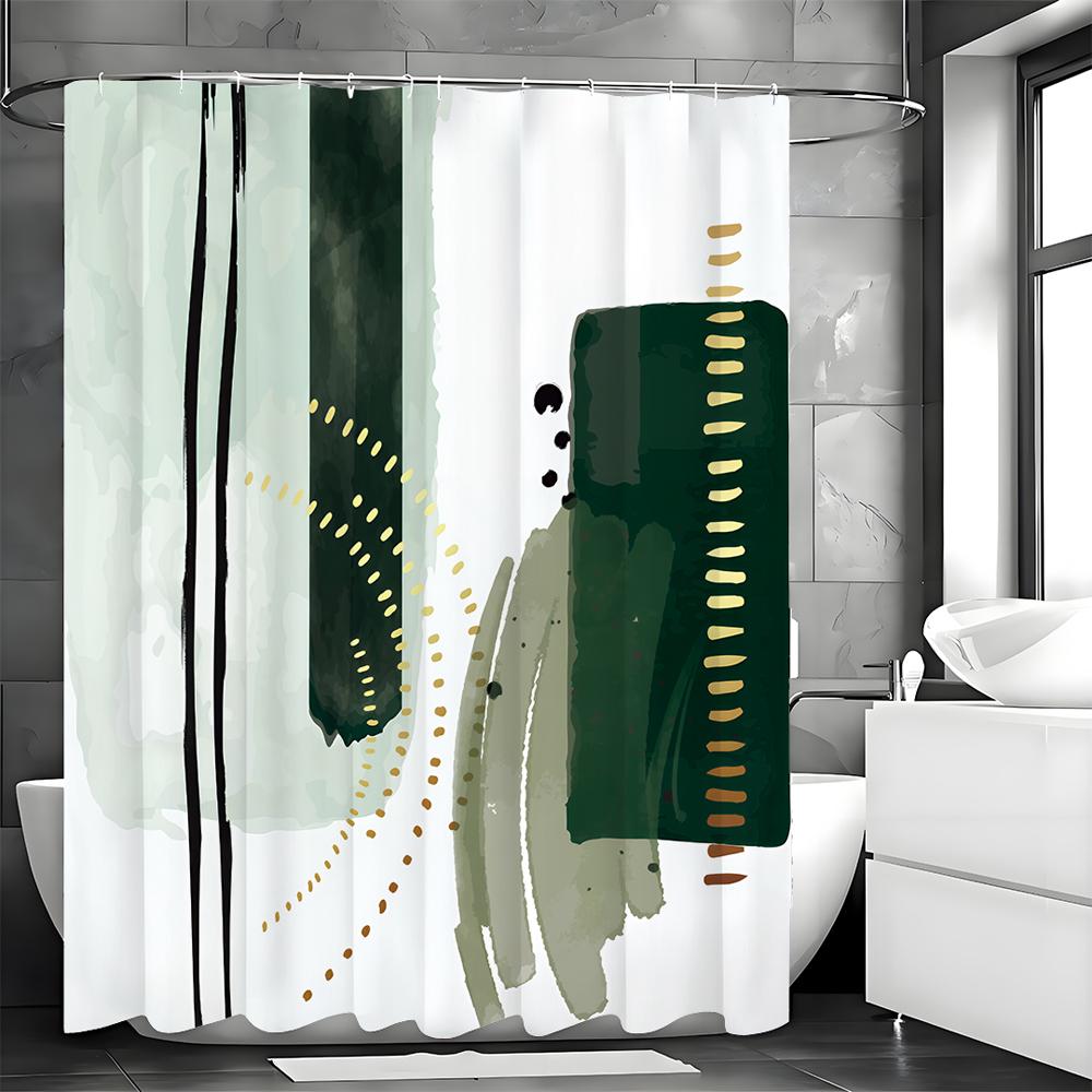 Modern Geometric Watercolor Brushstroke Shower Curtain, Bathroom Decorative Shower Curtain, Waterproof Shower Curtain with Hooks
