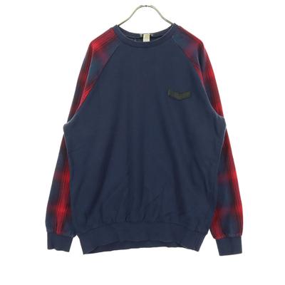 Check Pattern Long Sleeve Switching Sweat M Navy Trainer Men's Used