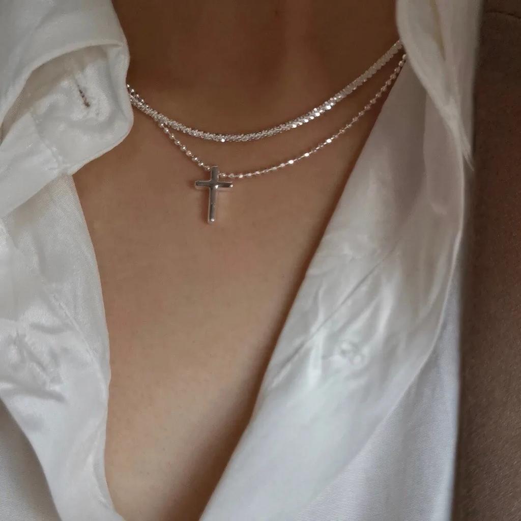 Colar Feminino Pingente Cruz Pérola Imitação Personalidade Clássica Corrente Clavícula Tendência Joias