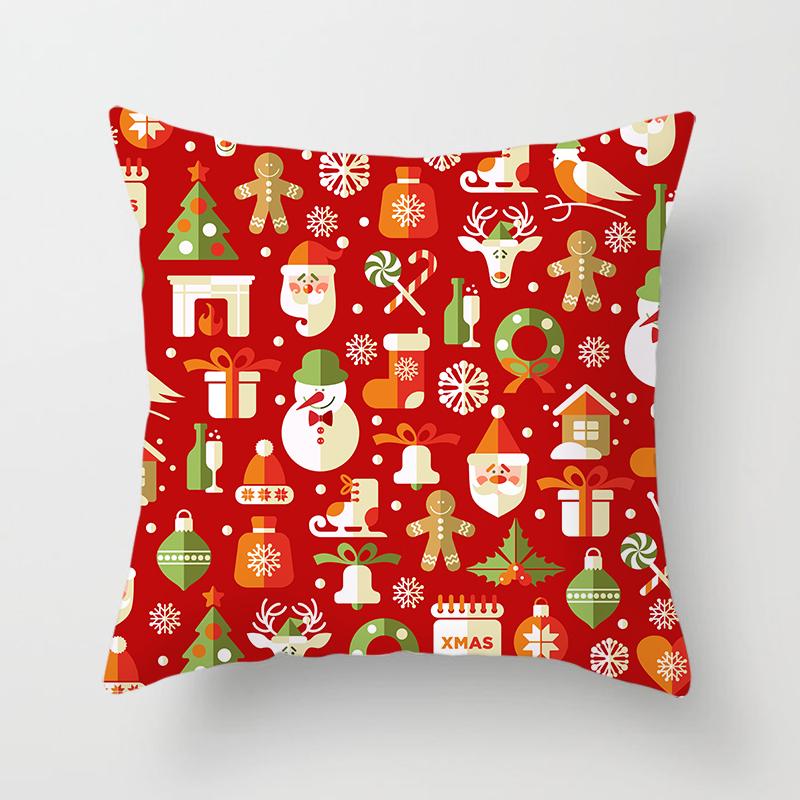 Merry Christmas Printed Red Pillowcase  Style Cushion Cover Home Sofa Decor Throw