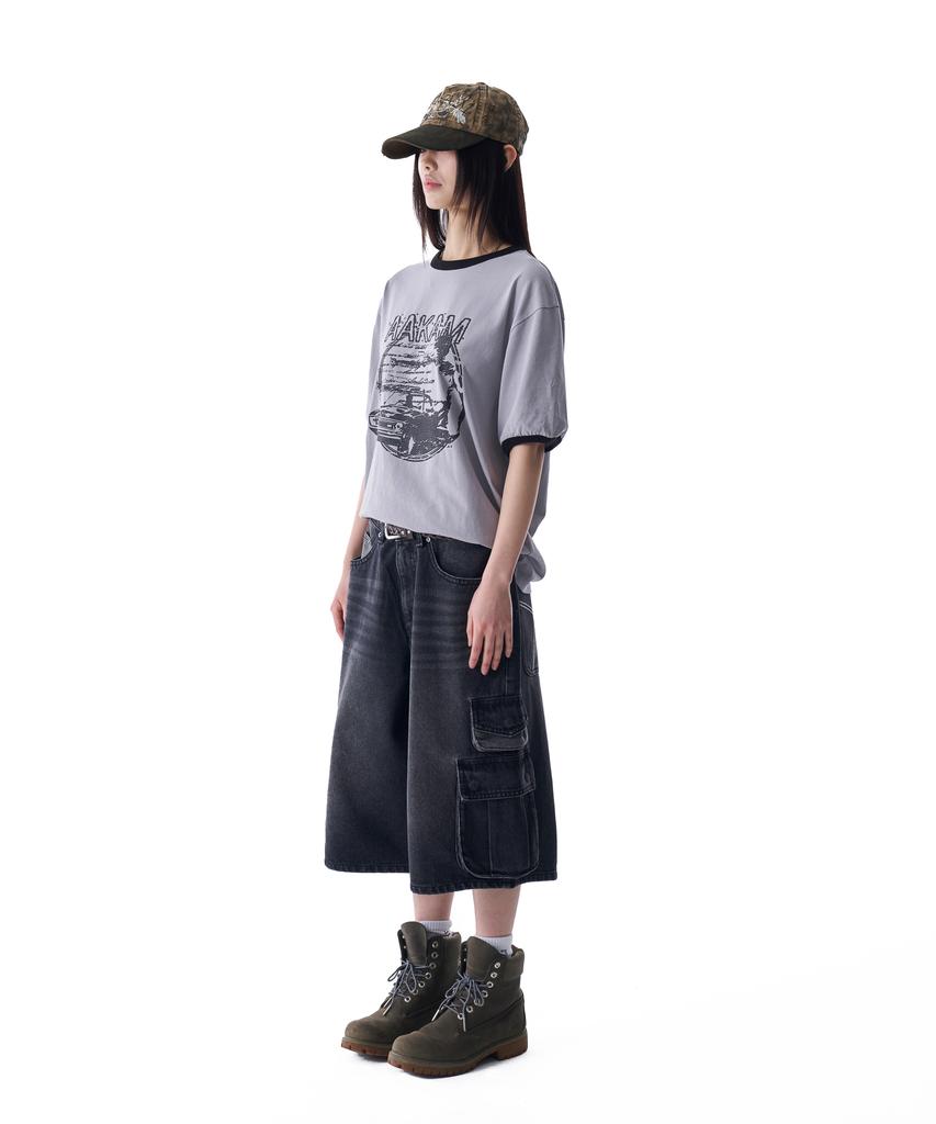 AAKAM Camo Patch Bermuda Denim Cargo Pants (Black)