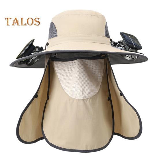 Wide Brim Sun Hat with 2 Solar Fan UV Protection Bucket Hat with Neck Flap And Face Guard 3 Speed Adjustable Fan Hat for Outdoor Fishing Camping