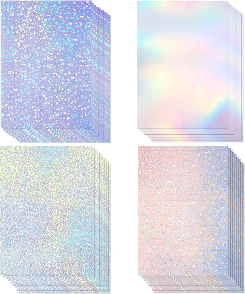 9Sheets A4 Holographic Paper Sticker Transparent Waterproof Self Adhesive Film 11.7 x 8.3 Inches (Gem, Dot, Colorful, Star)