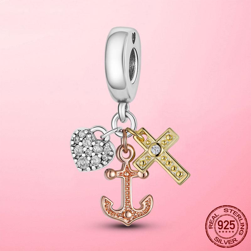 Follow Heart Compass Dangle Charms Beads Pendant Copper Fit Original Bracelets Bangle Diy For Jewelry Making
