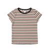 + Rear Bag Collar Sorona Neckline, Contrasting Striped Round Neck Front Shoulder Short-sleeved T-shirt for Women