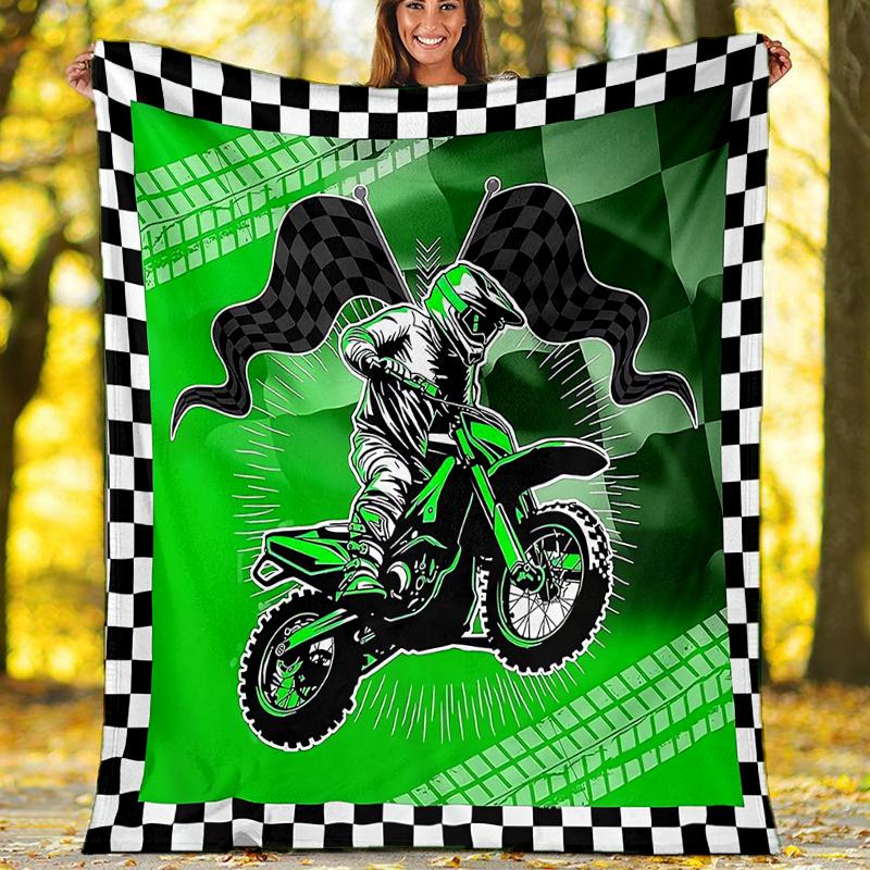 Coperta a Tema Stampata con Motivi di Moto da Fuoristrada - Perfetta per Divano, Letto, Viaggi e Uso Esterno | Lavabile in Lavatrice, Accogliente e Resistente.