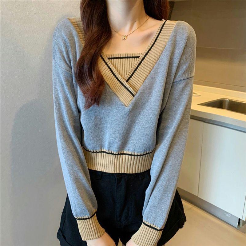 Elegant Knitted V Neck Pullover Sweater Women's Autumn and Winter Fashion Loose Outer Bottoming Shirt 2025 New Casual Simple Short Tops Clothing