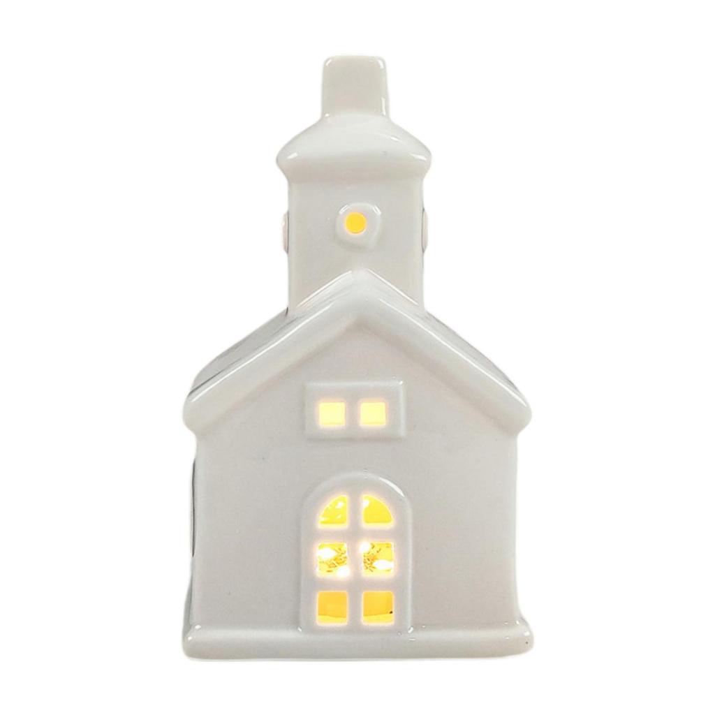 Ceramic Christmas Home Decorations Lighted Christmas House Figurine with Light Xmas Crafts Creative LED Hollow House