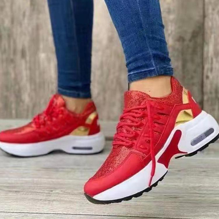 Autumn and Summer New Sports and Leisure Running Shoes  European and American Thick-soled Low-top Lace-up Large-size  Shoes