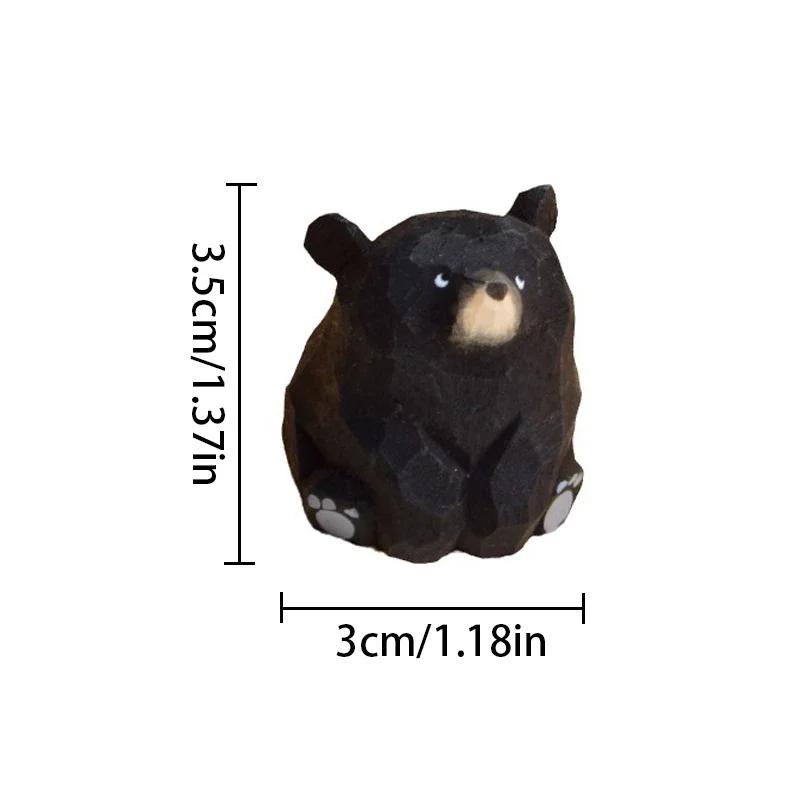 1Pcs Cute Mini Wooden Bear Solid Wood Hand Carved Bear Figurines Miniature Polar Bear Crafts Ornaments Tabel Decorate Kids Gifts