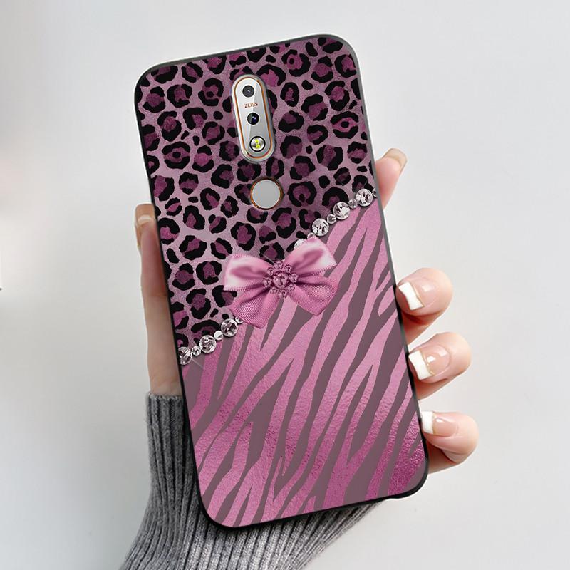 Printing Pattern Case For Nokia 7.1/Nokia 7 Plus Fundas Nokia7 Cover Soft Silicone Black Shell Cute Flower Cartoon Casing Coque