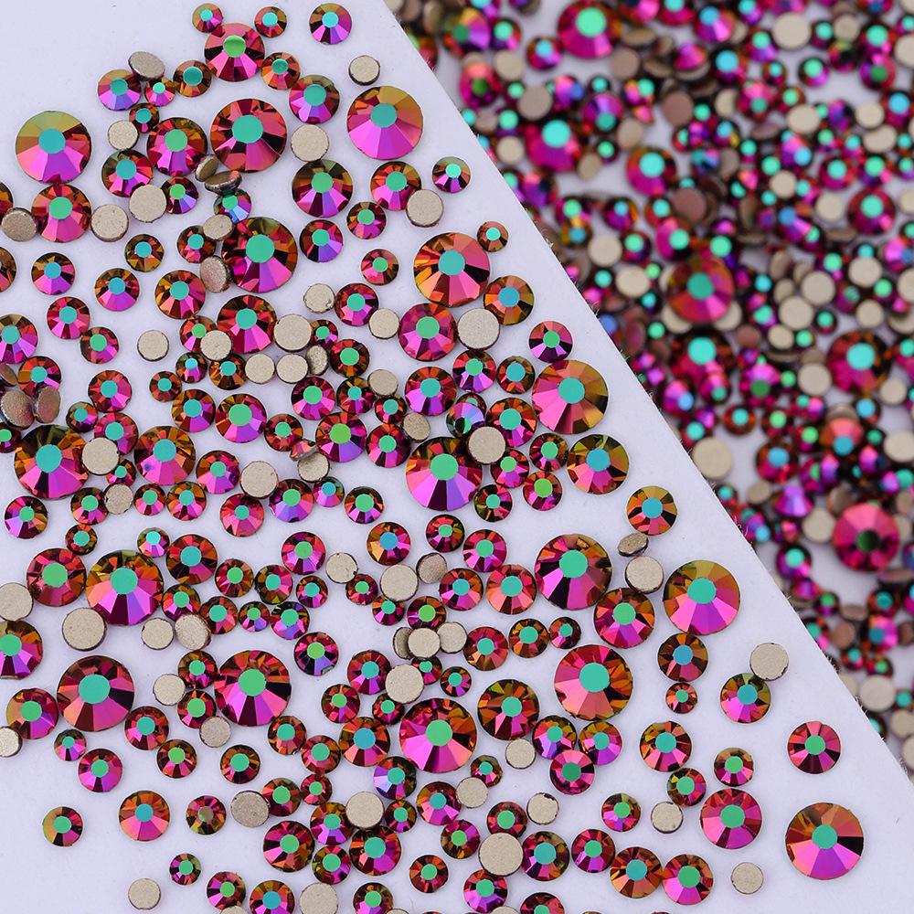 Pujiang Nail Art Strass Goldener Boden Gemischte Größe Flachboden Diamant Ungefähr 1440 Glas Aufkleber Diamanten Farbige Kleine Runde Diamanten