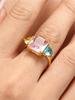 1 Piece Dopamine Geometric Pink Navy Blue Zirconia Ring with Ultra Fine Opening Adjustable Stainless Steel Gold Sweetheart Ring