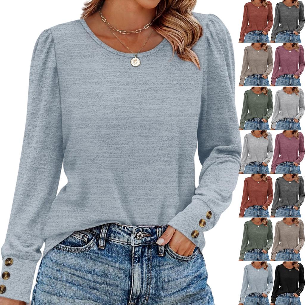 Dámský módní top s dlouhým rukávem v jednobarevné variantě