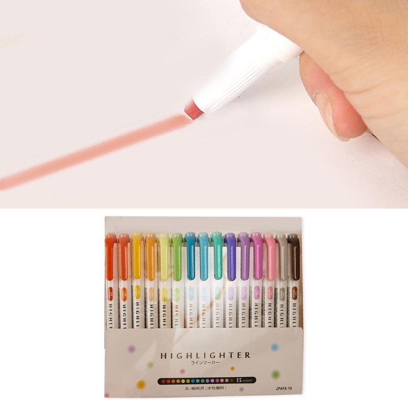 Double Headed Fluorescent Highlighter Pen 10/15Color Double Tip Marker Pen for Scrapbooking Journal Planner Card Making