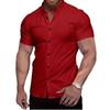 European And American Men'S Short-Sleeved Shirt 3D Digital Printing Casual Versatile Solid Color Muscle Men'S Lapel Shirt