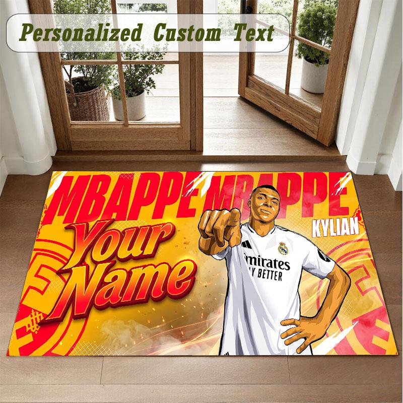 Crystal Velvet Square Rug Custom NameKylian Mbappe Pattern Non Slip Home Floor Decor Rug
