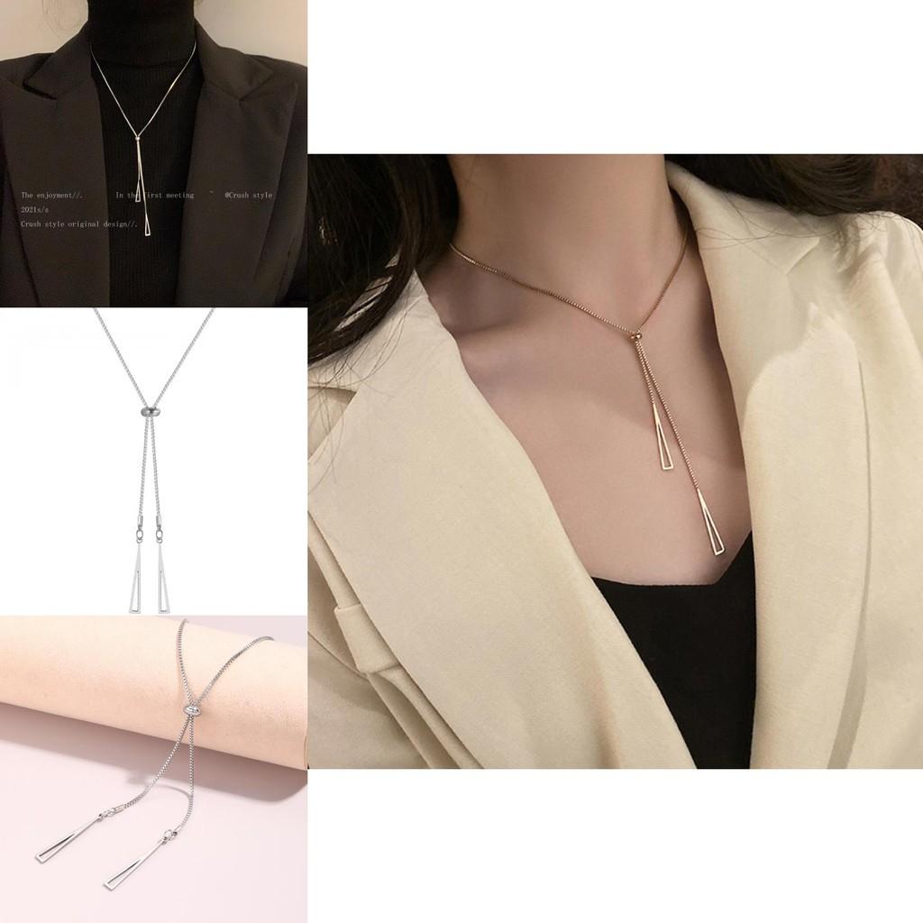 Chic Stylish Long Chain Metallic Geometric Triangle Necklace For Women In Modern Design