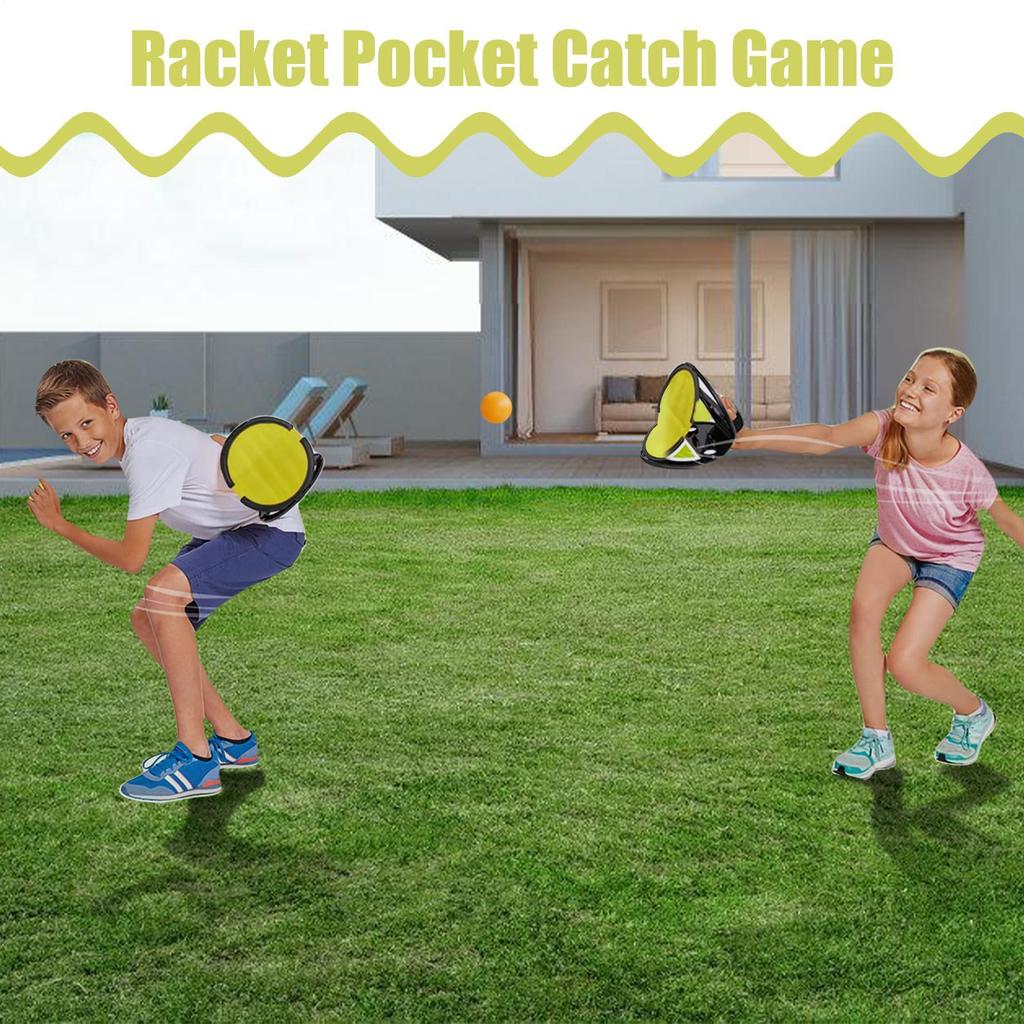 2pcsToss And Catch Ball Game Hand Grasping The Ball Racket For Adult Kid Outdoor Sport Beach Yard Family Activity Pool Funny Toy