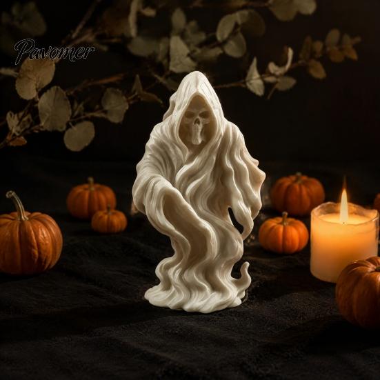 Creative Halloween Gift 3D Printed Grim Reaper Ghost Statue, Gothic Skeleton Figurine, Skull Face Statue DIY Blank White Sculpture, Desktop