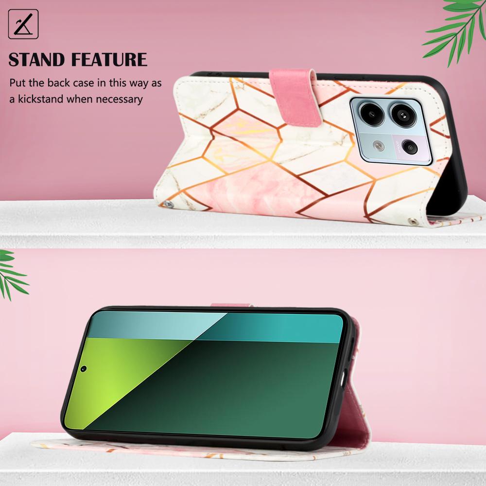 For Xiaomi Redmi Note 13 Pro 5G/Poco X6 5G Leather Case with Shoulder Strap Marble Pattern Phone Stand Cover